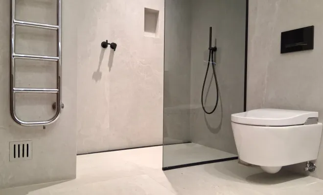 Pose de carreaux XXL et aménagement au sol d'une salle de bains en rénovation avec douche à l'italienne, Mérignies, FLOOR