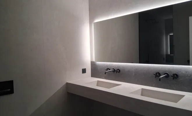 Pose de carreaux XXL et aménagement au sol d'une salle de bains en rénovation avec douche à l'italienne, Mérignies, FLOOR