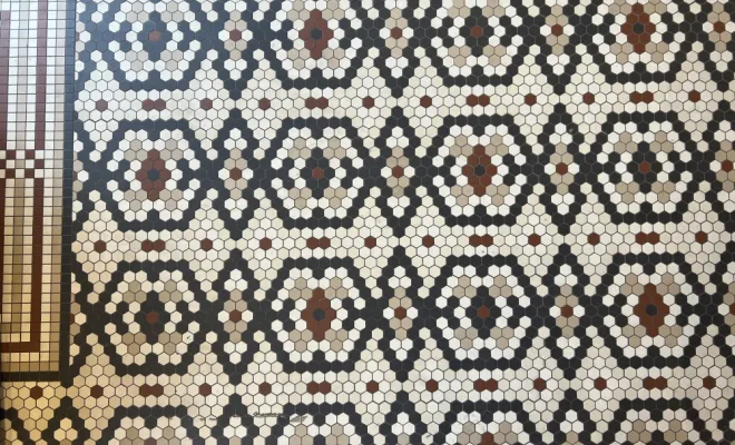 Pose de mosaïque Winckelmans dans une boulangie, Mérignies, FLOOR